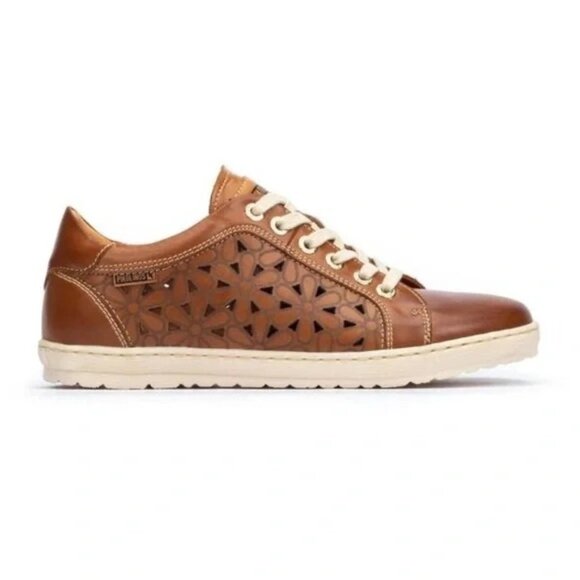 Pikolinos Lagos Brown Leather Floral Lasercut Lace Up Sneakers SZ 36 US 5.5 - 6 - Picture 1 of 7